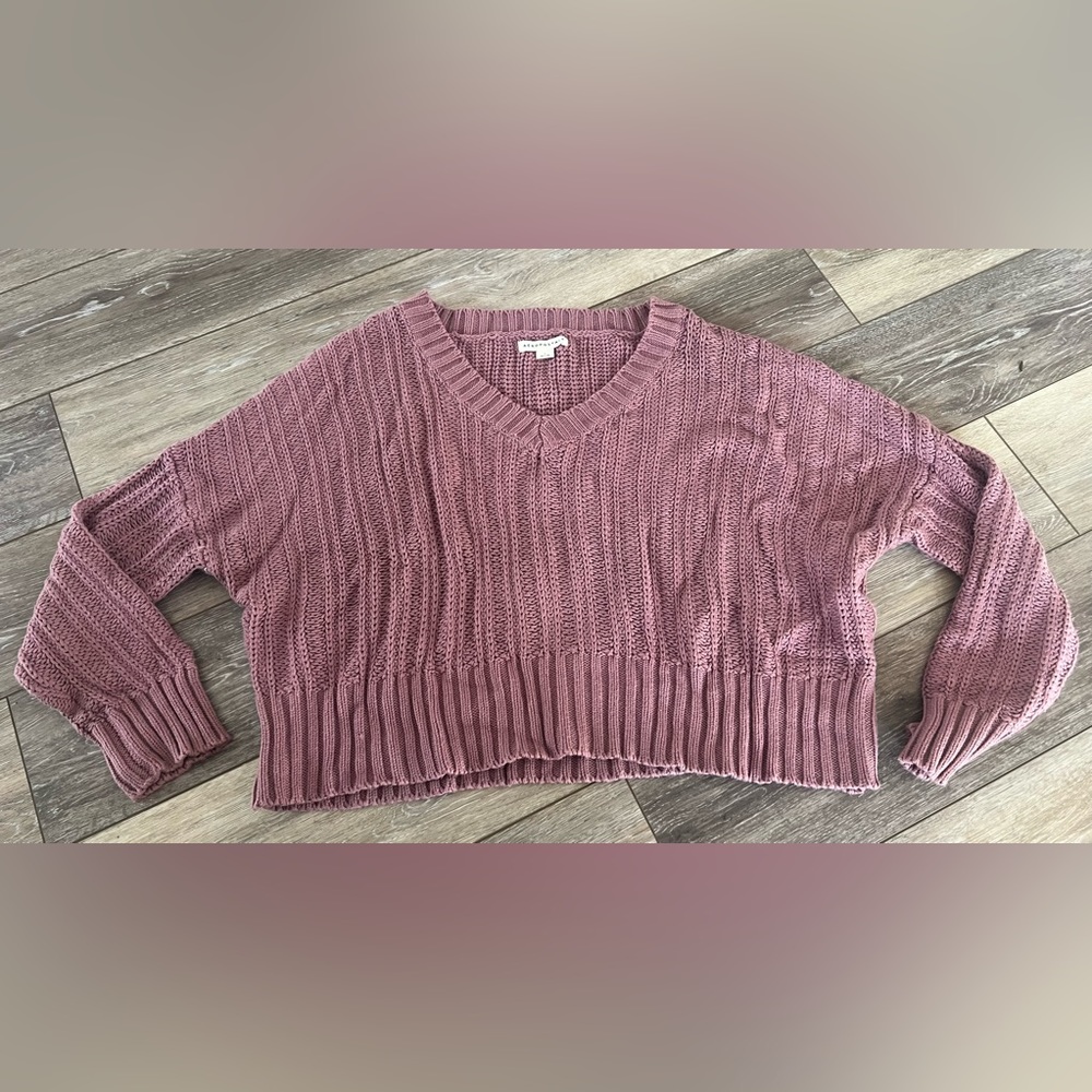 Aeropostale V-Neck Cropped Sweater, large, Mauve purple pink